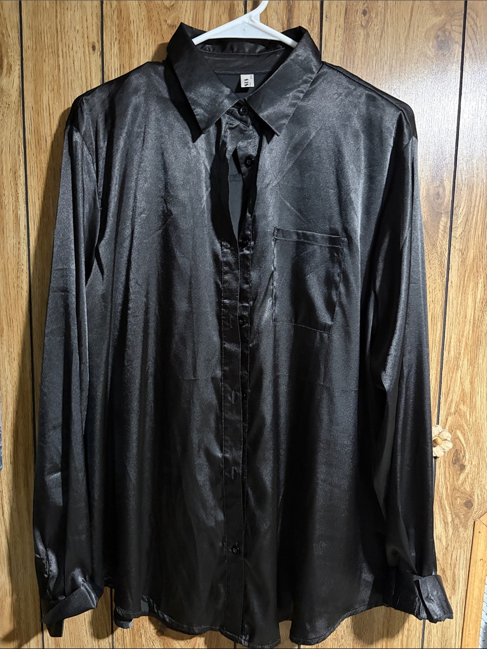 Pausus Black Satin-Like Button-Up Shirt